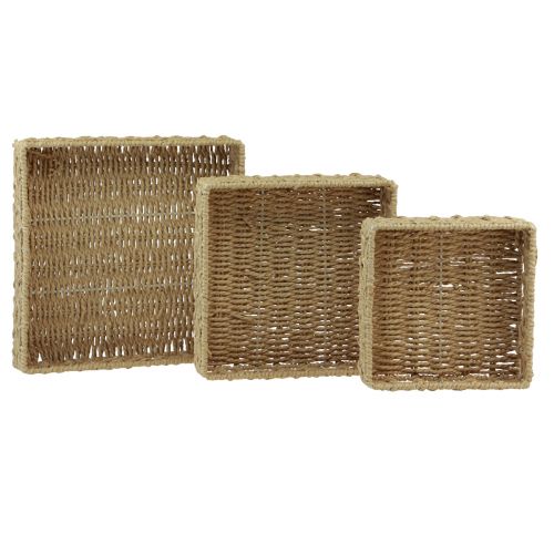 Decorative tray square basket metal natural 30/25/20cm set of 3