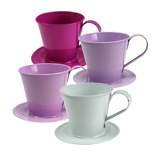 Floristik24 Decorative cup with plate assort. Ø12cm H10cm 8pcs.
