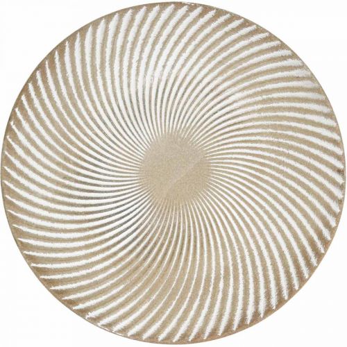 Decorative plate round white brown grooves table decoration Ø30cm H3cm