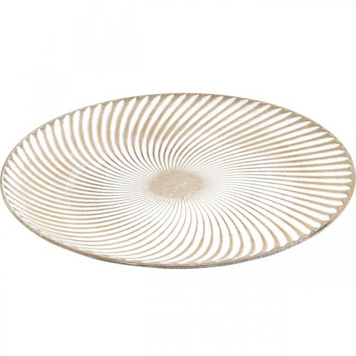 Product Decorative plate round white brown grooves table decoration Ø40cm H4cm