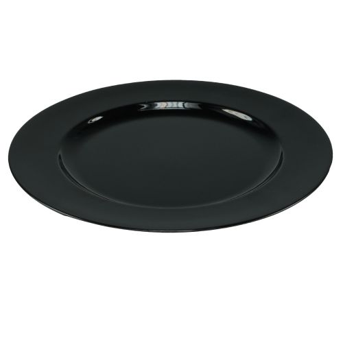 Decorative plate black flat glossy plastic Ø28cm H2cm
