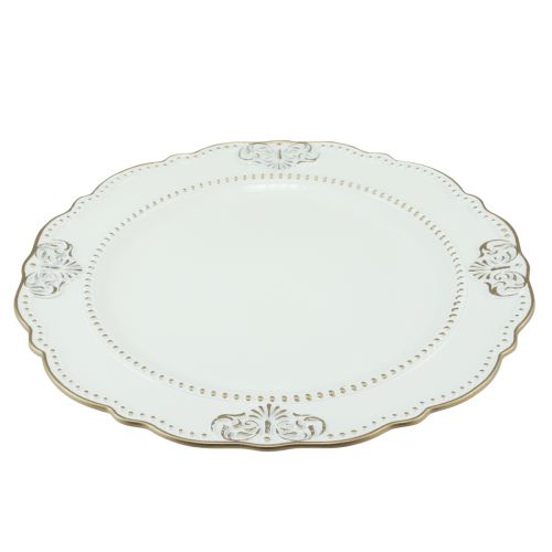 Product Decorative plate round plastic antique plate white gold Ø33cm