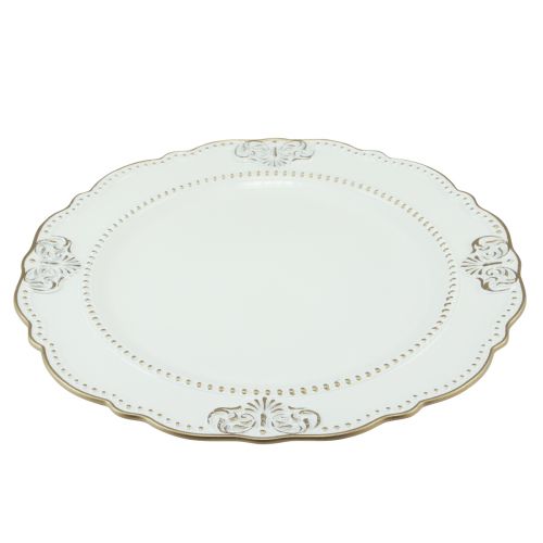 Floristik24 Decorative plate round plastic antique plate white gold Ø33cm