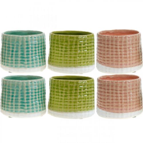 Floristik24 Ceramic planter, mini planter, ceramic decoration, decorative pot, basket pattern mint / green / pink Ø7.5cm 6pcs