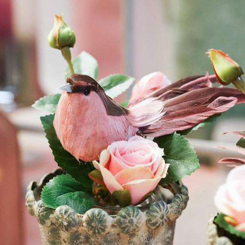 Floristik24 Feather bird on wire pink 12cm 4pcs