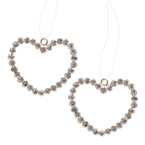 Floristik24 Decorative heart gold to hang with rhinestones 6pcs