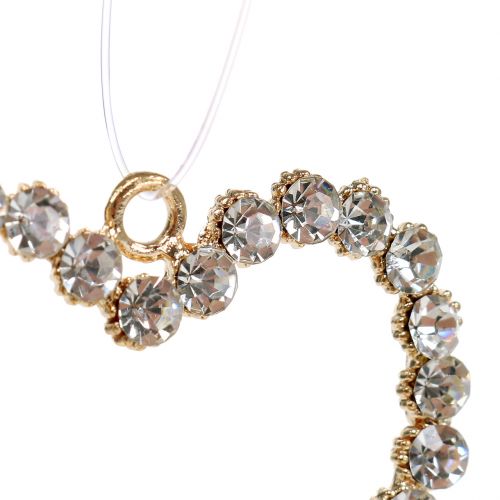 Floristik24 Decorative heart gold to hang with rhinestones 6pcs