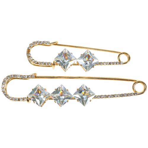 Safety pin jewelry pin diamond gold 2pcs