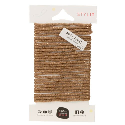 Product Brown wool cord with gold thread, 5m x 5mm with wire, for decoration and crafting