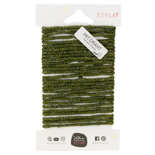 Product Green wool cord with gold thread, 5m x 5mm with wire, for decoration and crafting