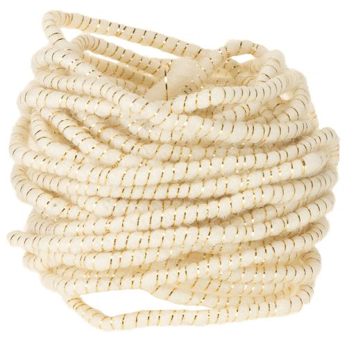 Wool cord white with gold thread 5m x 5mm with wire for decoration and crafting