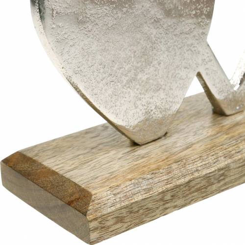Floristik24 Decorative heart silver, metal heart on mango wood, Valentine&#39;s Day, table decoration double heart