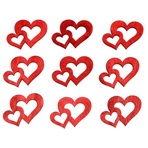 Floristik24 Double wooden hearts for scattering 4cm red 72 pcs