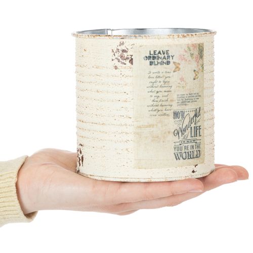 Tin Planter Cream Metal Shabby Chic Ø11cm H10.5cm | Floristik24.ie