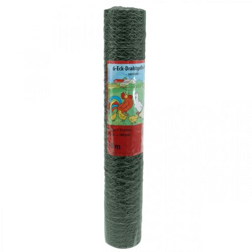 Product Sturdy hexagonal green wire mesh, 50cm x 10m, PVC coated, versatile chicken wire/wire mesh
