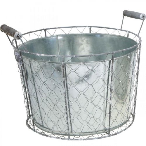 Floristik24 Wire basket with metal bowl, plant pot, spring decoration silver, washed white, shabby chic Ø30cm H25.5cm