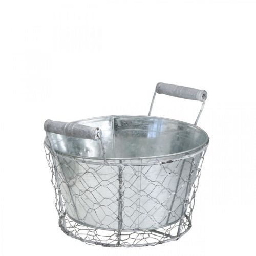 Product Planter basket with insert, wire basket, planter spring silver, washed white, shabby chic Ø22cm H17.5cm