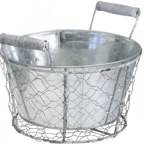Product Planter basket with insert, wire basket, planter spring silver, washed white, shabby chic Ø22cm H17.5cm