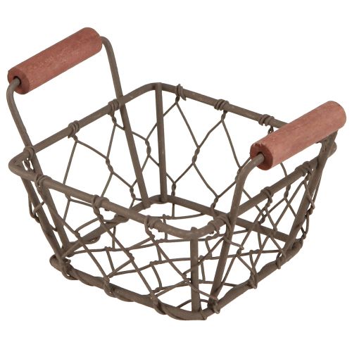 Product Wire basket, planter, metal/wood, 16/14/11.5cm, set of 3.