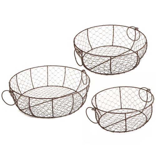 Floristik24 Wire Basket Bowl with Handle Brown Ø35/30/25cm Set of 3