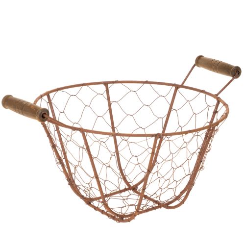 Vintage round wire basket with wooden handles, metal basket, rust finish, Ø22cm buy online | Floristik24.ie