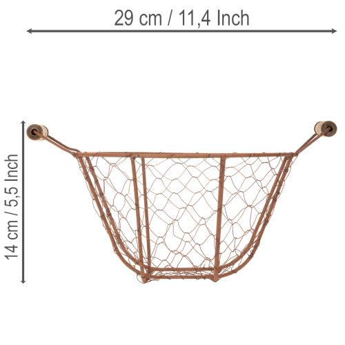 Vintage round wire basket with wooden handles, metal basket, rust finish, Ø22cm | Floristik24.ie