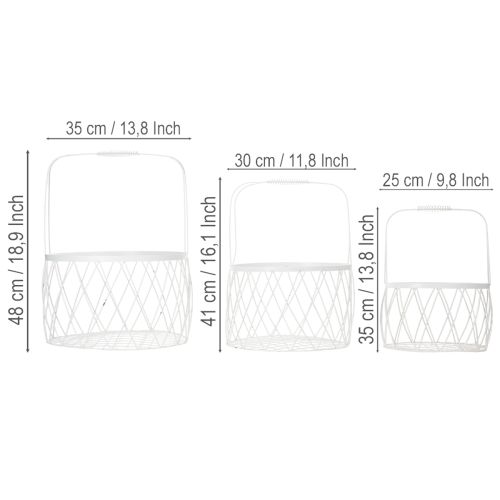 Product Wire basket with handle, white metal, Ø25/30/35cm, set of 3