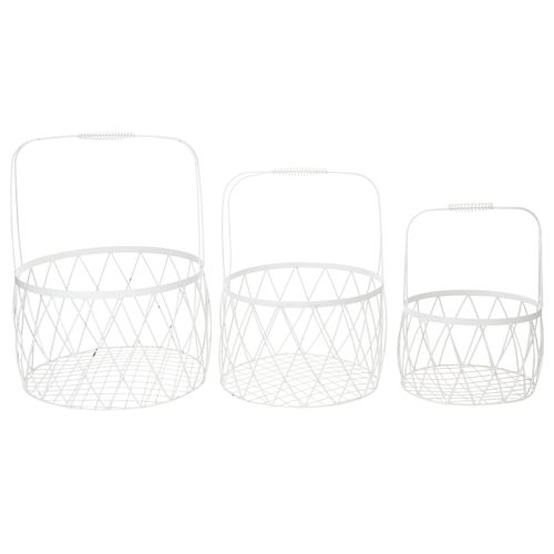 Product Wire basket with handle, white metal, Ø25/30/35cm, set of 3