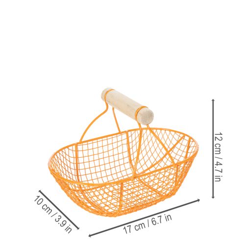 Product Wire basket with wooden handle. Handy design. Ideal for spring decorations, home and office. 17cm, 6 pieces.