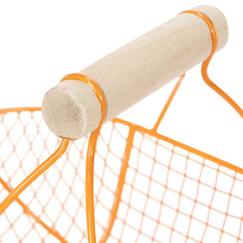 Product Wire basket with wooden handle. Handy design. Ideal for spring decorations, home and office. 17cm, 6 pieces.