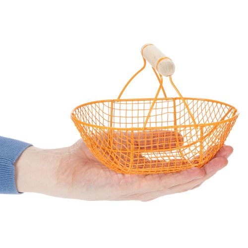 Product Wire basket with wooden handle. Handy design. Ideal for spring decorations, home and office. 17cm, 6 pieces.
