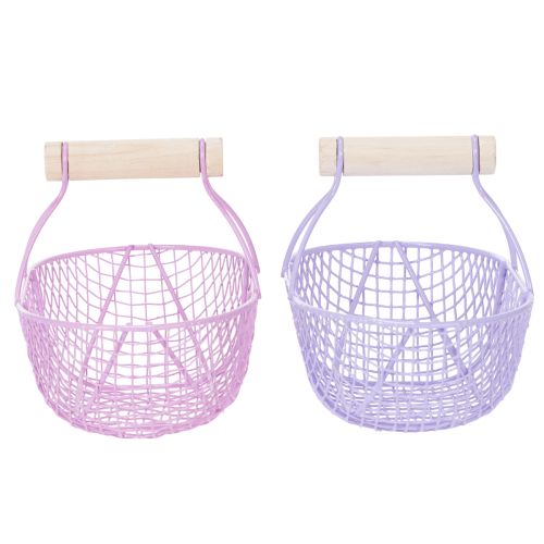 Product Wire basket with wooden handle, ideal for modern living and stylish decoration, 17cm, 6 pieces