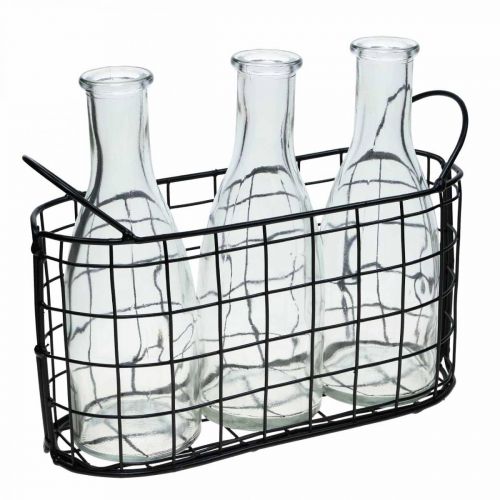 Floristik24 Wire basket bottle vase metal table decoration black 23×9×12cm
