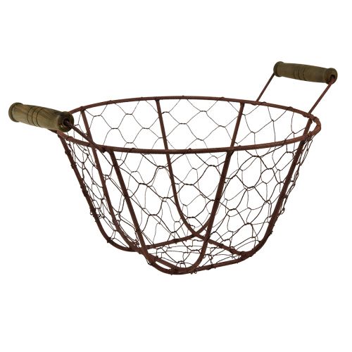 Floristik24 Wire basket vintage round with wooden handles metal basket rust Ø22cm