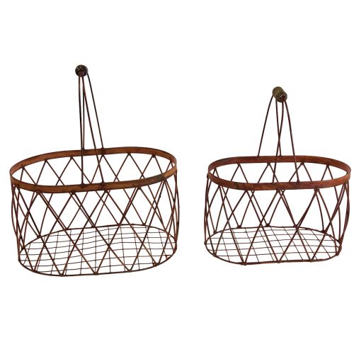 Floristik24 Wire basket oval mesh basket with handle garden decoration rust 30/25cm set of 2