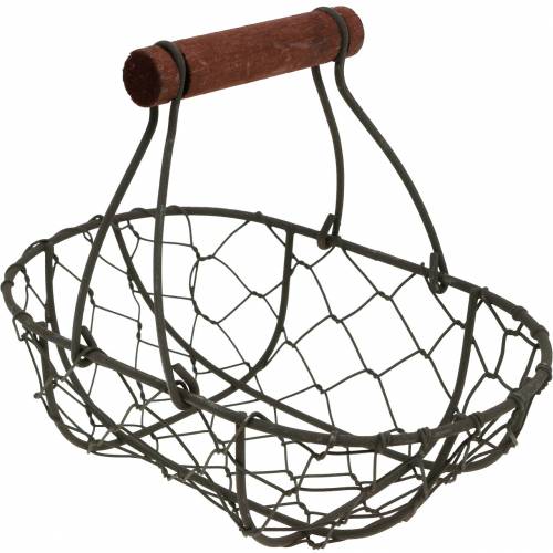 Product Wire basket oval with handle gray 17×11cm H15cm 2pcs