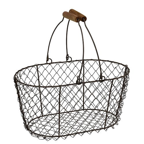 Wire basket oval with handle 27x16.5cm H13.5cm brown