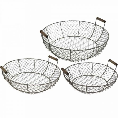 Floristik24 Wire basket round with handles basket grey-brown Ø32/36/40cm set of 3