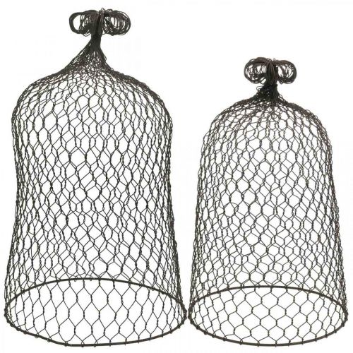 Decorative bell made of metal, climbing aid, wire hood brown, patina H50/41cm Ø30/25cm, set of 2