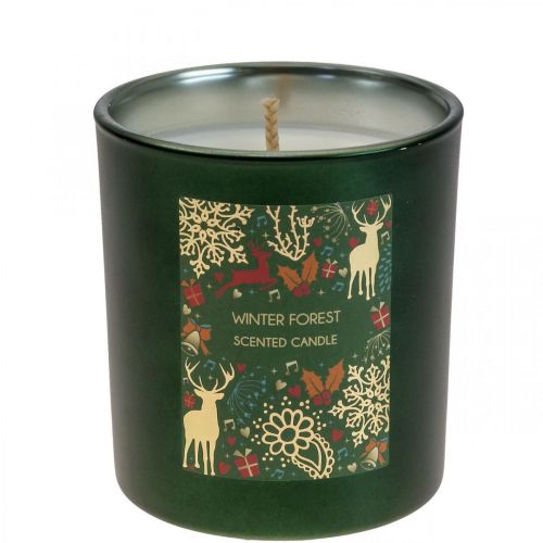 Scented candle Christmas winter forest candle glass green Ø7/H8cm