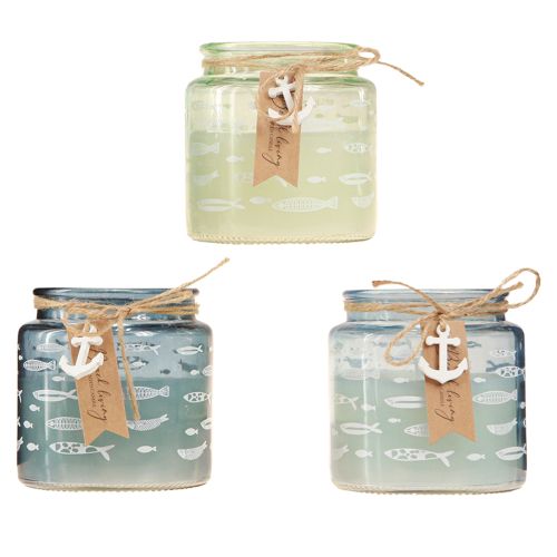 Floristik24 Scented Candles in Glass Fish Candles Maritime Blue Green H11cm 3pcs