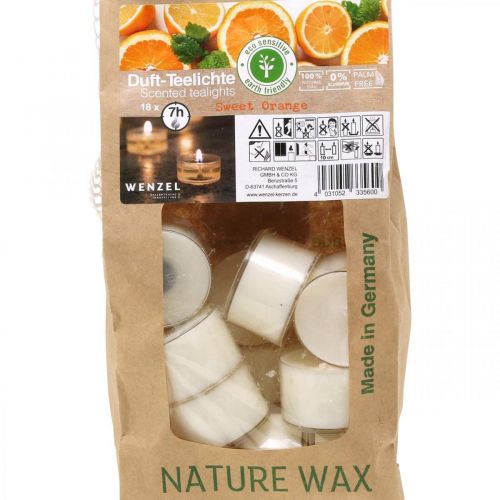 Product Scented candles orange, tea lights scent, room scent candle Ø3.8cm H2.3cm white 18 pieces