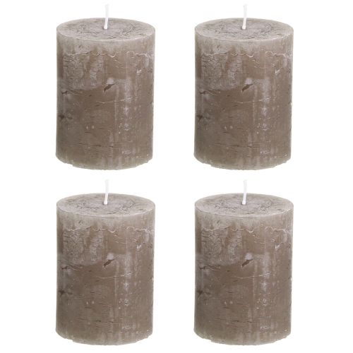 Product Solid-colored brown pillar candles 60×80 mm, set of 4. Rustic decorative candles for a cozy atmosphere.