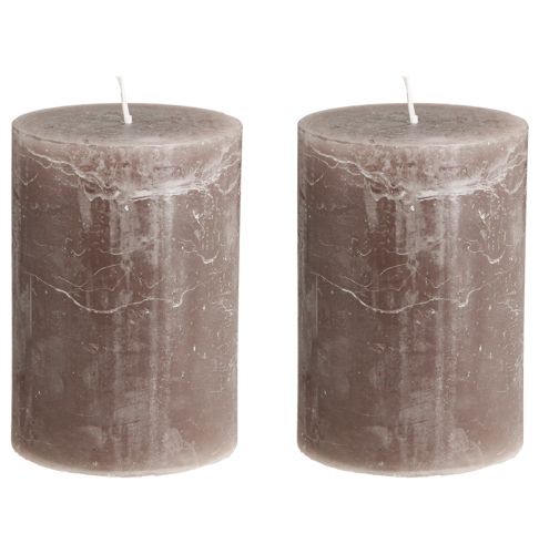 Product Solid-colored brown pillar candles, 85x120mm, set of 2, long-burning, decorative
