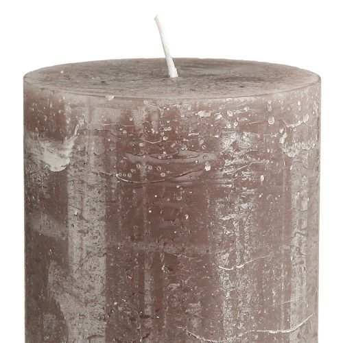 Product Large brown pillar candles, solid-colored smoky brown, rustic design, 100h burn time, elegant decoration, set of 2, 85x200mm