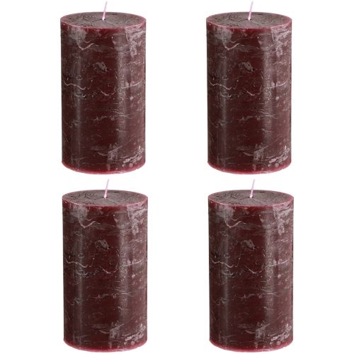 Product Set of 4 Burgundy pillar candles, solid color, 70x120mm - Decorative candles for home ambience &amp; wellness