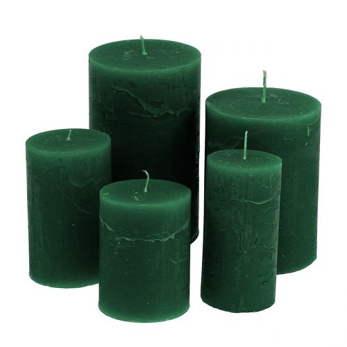 Solid colored candles, dark green, different sizes