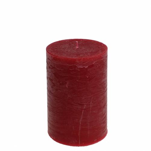Product Rustic pillar candles in dark red, 70x120mm, set of 4, long burning time, marbled, stylish holiday decoration