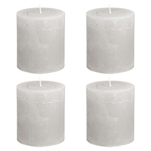 Product Solid-color candles, light grey, pillar candles 70×80mm, 4 pieces, rustic decoration for home &amp; garden