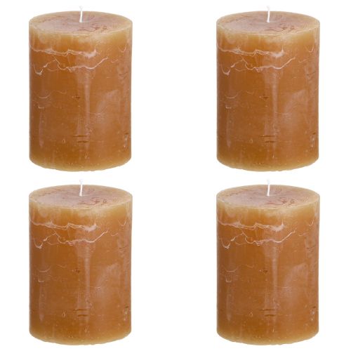 Product Solid-colored caramel pillar candles 60×80mm, set of 4, elegant candles for decoration and coziness
